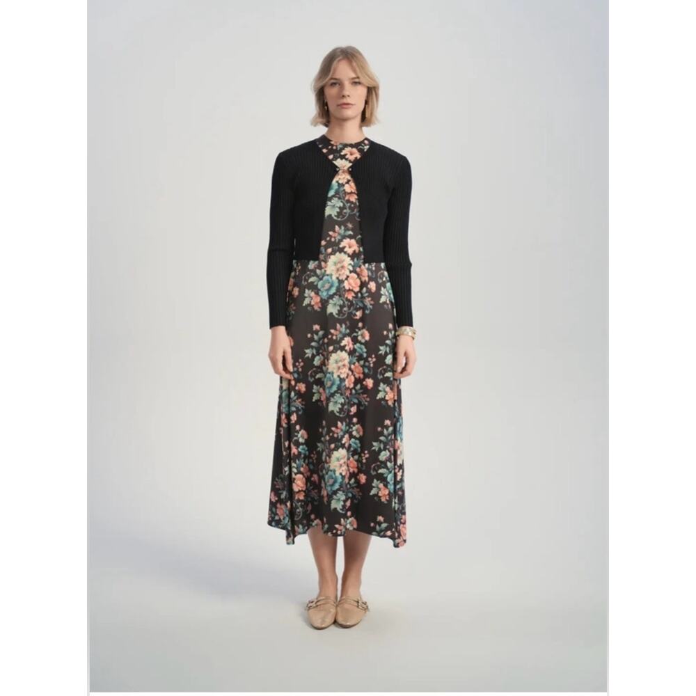 New Aleeza Paris Bloom Olivina Slip Dress Black Base Floral – Size M - Picture 2 of 6